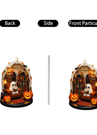 Halloween 2D Flat Acrylic Hanging Decor Creative Cute Reading Ghost Hangs Exquisite Car Pendants Decor for Holiday Gift - Riparo82