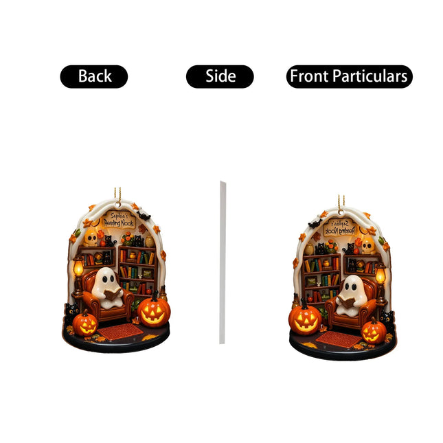 Halloween 2D Flat Acrylic Hanging Decor Creative Cute Reading Ghost Hangs Exquisite Car Pendants Decor for Holiday Gift