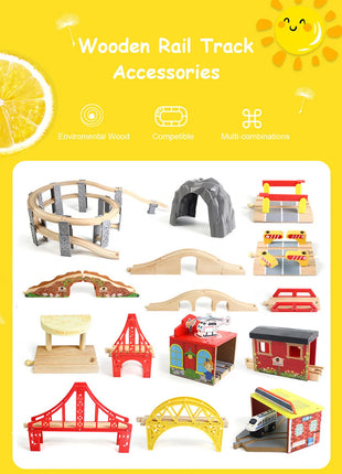 Tutti i tipi di binari del treno in legno Accessori Binari ferroviari in legno di faggio Ponte in legno Tunnel adatto per binari in legno Giocattoli per bambini - riparo82