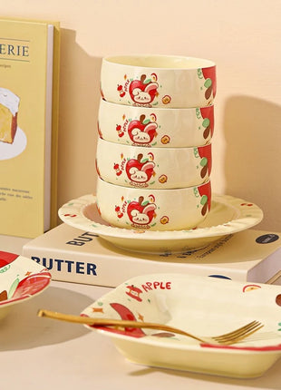 Set di stoviglie natalizie in ceramica, design simpatico cartone animato con mela, piatti da cena occidentali a tema festa, per piatti da dessert per torte, decorazioni per la casa - riparo82