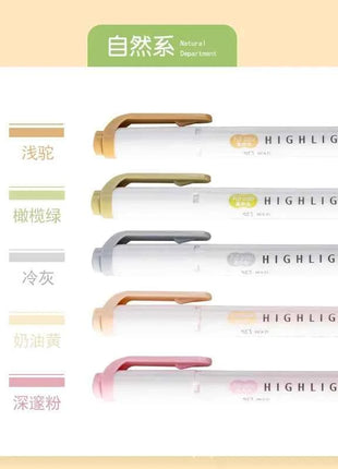 5 Colors Double Headed Highlighter Pen Set Fluorescent Drawing Markers Highlighters Pens Art Japanese Cute Pastel Stationery