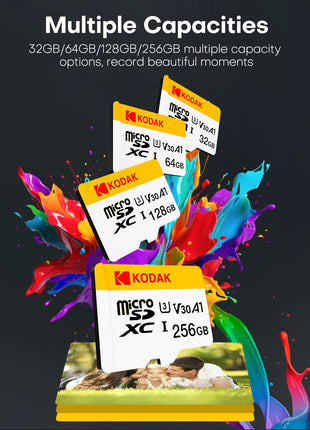 KODAK Micro SD TFcard 256GB 64GB 32GB Scheda di memoria 128GB Classe 10 Scheda SD Microsd 100MB/S UHS-I Scheda A1 per telefono/PC