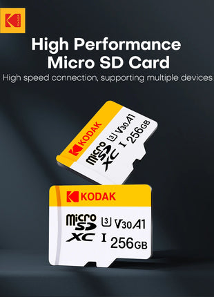 KODAK Micro SD TFcard 256GB 64GB 32GB Scheda di memoria 128GB Classe 10 Scheda SD Microsd 100MB/S UHS-I Scheda A1 per telefono/PC