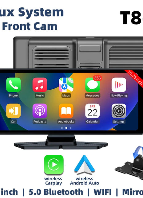 10.26" 4K Dash Cam Carplay Android Auto GPS 5G WIFI FM BT Car Dvr 350 ° Rotation Dual Lens Dashcam Truck Camera Drive Recorder - Riparo82