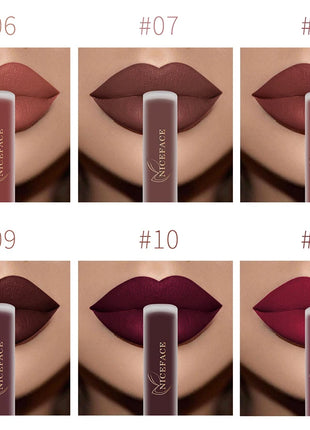 NICEFACE Nude Liquid Lipstick Ultra Matte Velvet Long Lasting Women Beauty Red Nonstick Cup Waterproof Lip Gloss Lips Cosmetics - Riparo82