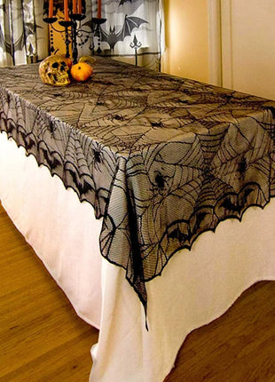 Halloween Decoration Black Spider Web Tablecloth Lace Table Runner Fireplace Cover Halloween Party Home Decor Haunted House Prop - Riparo82
