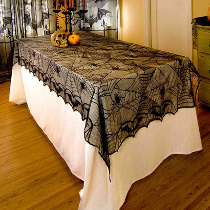Halloween Decoration Black Spider Web Tablecloth Lace Table Runner Fireplace Cover Halloween Party Home Decor Haunted House Prop