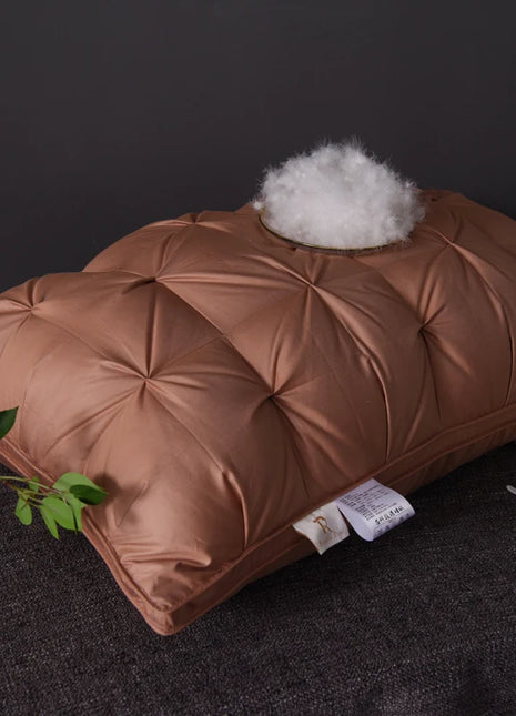Luxury 100% Goose Down Feather Stuffed Pillows Pinch Pleat Design Neck Protection Bed Pure Cotton Cover Cushion for Sleeping - Riparo82