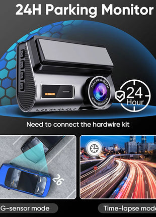 Dash Cam 4K Front and 2.5K Rear Dual Camera GPS WiFi with IMX415 Night Vision 3" Screen APP Control 24H Parking Monitor Tracking - Riparo82