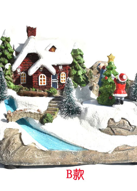 Ornamento per la casa di Natale illuminato a LED, arredamento del villaggio europeo con design musicale e fiocco di neve, decorazione da tavolo delle fiabe invernali