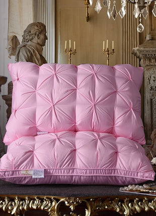 Luxury 100% Goose Down Feather Stuffed Pillows Pinch Pleat Design Neck Protection Bed Pure Cotton Cover Cushion for Sleeping - Riparo82
