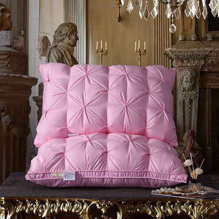 Luxury 100% Goose Down Feather Stuffed Pillows Pinch Pleat Design Neck Protection Bed Pure Cotton Cover Cushion for Sleeping