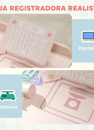 Aiyaplay Supermercato giocattolo in legno con distributore automatico registratore di cassa 3 ripiani aperti 4 scomparti Rosa - riparo82