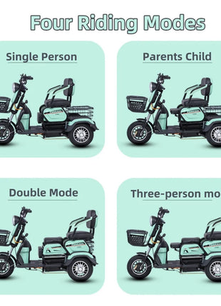 Triciclo Elettrico 1000W 48V 3 Posti Adulti - Scooter Mobilità Anziani 4 Modalità - riparo82