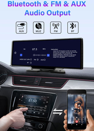 10.26'' Dash Cam 4K Car Mirror Video Player Wireless Carplay Android Auto GPS Car Monitor Multimedia Rearview Camera Dashboard - Riparo82