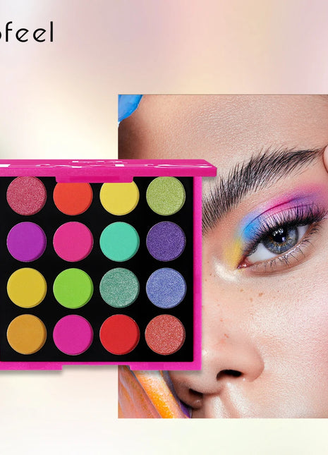 POPFEEL 16 Color Eyeshadow Palette – Matte, Shimmer & Glitter Shades in Earthy Tones and Rainbow Hues for Vibrant Stage Makeup - Riparo82