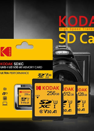 Schede SD KODAK per fotocamera 100 MB/s scheda di memoria ad alta velocità 256GB 128GB 64GB SDXC C10 A1 U3 V30 UHS-I sdcard per 4K HD SLR DV