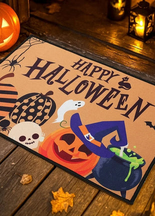 Halloween Crystal Velvet Front Doormat Non Slip Rubber Rug Farmhouse Decor Pumpkin Doormat Trick or Treat Party Supplies - Riparo82