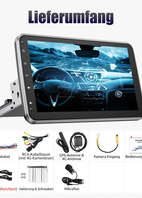 ESSGOO 10.1 Inch 8 Core 6G+128G Carplay 4G Android 14 Car Radio 1 DIN Rotatable Screen GPS NAVI AM DSP USB Wifi with Microphone - Riparo82