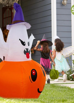 Halloween 1.5m Inflatable Luminous Decoration White Ghost Hat Pumpkin Built-in LED Light Ghost Christmas Outdoor Indoor Ornament - Riparo82