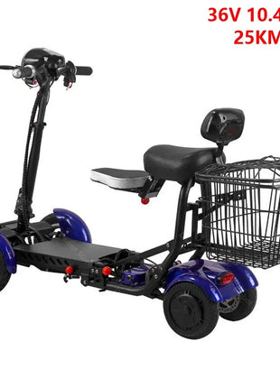Scooter Mobilità 4 Ruote 500W Doppio Motore 36V - Pieghevole Anziani 3 Velocità - riparo82