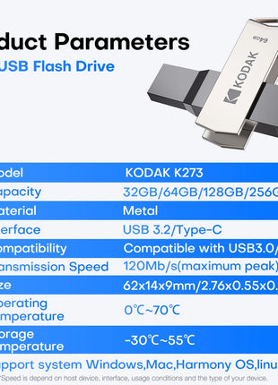 Kodak 2 in 1 Chiavetta USB Tipo-C Pendrive 32 GB 64 GB 128 GB 256 GB USB 3.2 Chiavetta USB Dual ad alta velocità Pen Drive per il telefono