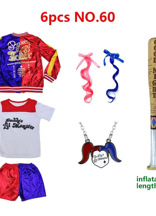 Top Quality Girls Suicide Harley Quinn Costumi Cosplay Squad Monster Giacca cucita Pantaloni Imposta Costume di Halloween