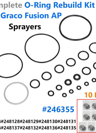 10 Kits 246355 Complete O-Ring Rebuild Kit For Graco Fusion AP Sprayers Orings - Riparo82