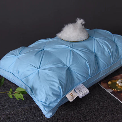 Luxury 100% Goose Down Feather Stuffed Pillows Pinch Pleat Design Neck Protection Bed Pure Cotton Cover Cushion for Sleeping