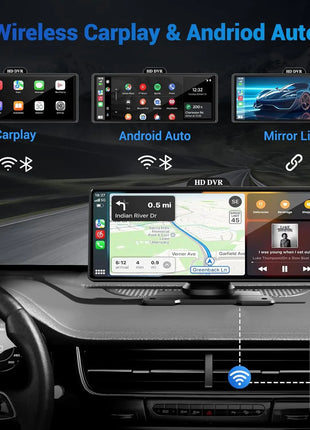 10/11.26 Inch 4K DVR Wireless CarPlay & Android Auto Dash Cam Bluetooth Audio GPS Navigation Dashboard Dual Lens Video Recorder - Riparo82