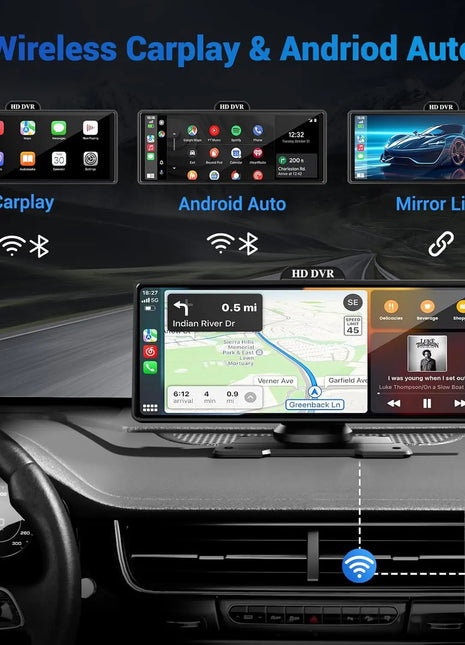 10/11.26 Inch 4K DVR Wireless CarPlay & Android Auto Dash Cam Bluetooth Audio GPS Navigation Dashboard Dual Lens Video Recorder - Riparo82