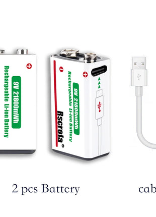 Batteria ricaricabile agli ioni di litio da 9 V a lunga durata 21800 mWh ad alta capacità per pedale rilevatore di fumo per microfono per chitarra con cavo - riparo82