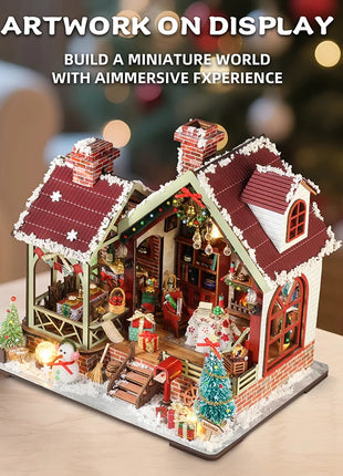 Fai da te in legno caldo Natale Lodge Casa Case delle bambole Kit modello in miniatura Casa delle bambole con mobili Luci a LED per regali di amici