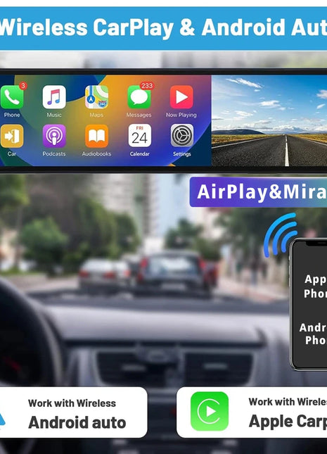 11.26" 4K 2160P Car Dvr Carplay Android Auto Dash Cam GPS WIFI BT FM Stream Rear View Mirror Dashcam Dvrs Camera Drive Recorder - Riparo82