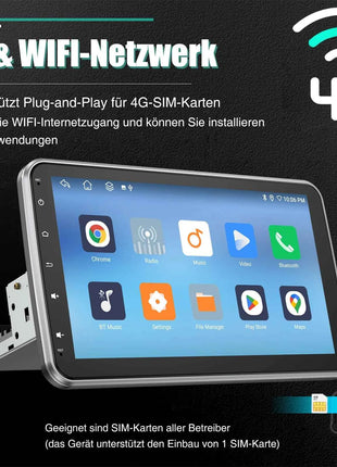 ESSSGOO 8-Core 360° Rotating Touchscreen Android 14 6+128G Wireless Apple Carplay Car Stereo 1 DIN GPS Navi 4G WiFi AM FM BT RDS