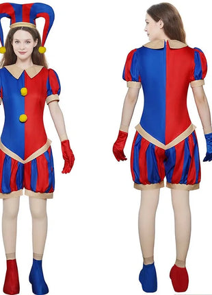 Costume Pomni Circo Carnevale 2026 - Set Completo con Cappello e Guanti (140cm-3XL)