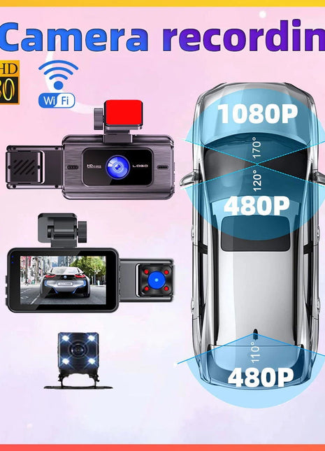 Car Dash Cam 3Lens WIFI 1080P Video Recorder Vehicle DVR Rear View Camera Parking Monitor Black Box Night Vision Auto Accessory - Riparo82