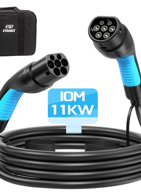 EVDANCE Portable 10M EV Charger Extension Cable Female Car Side to Type2 Male Plug 3Phases 16A 11KW Electric Car Charging Cord - Riparo82