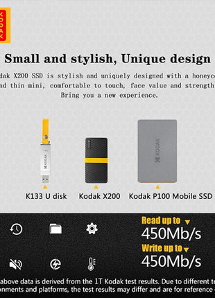 Kodak X200 SSD portatile 1TB 512GB 256GB USB 3.1 Tipo C Disco rigido esterno Gen 2 Disco rigido Unità a stato solido per laptop MacBook