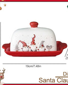 Piatto di burro di Natale Alce in ceramica Babbo Natale Dolci Torta Dessert Piatto Piatti di burro Vassoio di cibo di Natale Vassoio di formaggio Stoviglie - riparo82