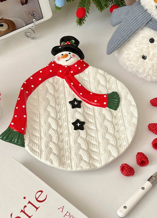 Piatto pupazzo di neve di Natale, piatto da dessert in ceramica, regalo di Natale, piatto creativo e carino - riparo82