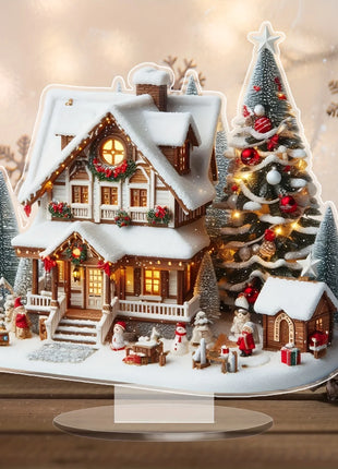 8 pollici 2D colorato casa di neve di Natale decorazione da tavolo in acrilico villaggio di famiglia statua in miniatura regalo a tema casa delle vacanze