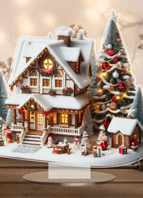 8 pollici 2D colorato casa di neve di Natale decorazione da tavolo in acrilico villaggio di famiglia statua in miniatura regalo a tema casa delle vacanze