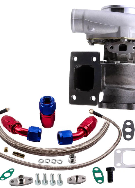 GT3076R GT3037 GT30 4-BOLT Flange 500HP Turbo Charger + Oil In & Return Line Kit