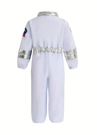 Costume da astronauta americano per bambini, costume da astronauta, stampa deluxe, cartone animato, bianco, tuta, gioco di ruolo di Halloween, guanti da avventura, set di cappelli