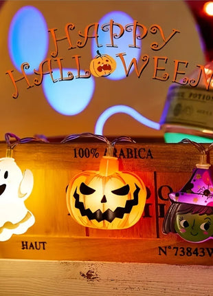 1PC Halloween 10 LED Battery Powered String Lights With Ghost Witch Cat Pumpkin Spider Web Skeleton Mummy Pirate Shape Indoor - Riparo82