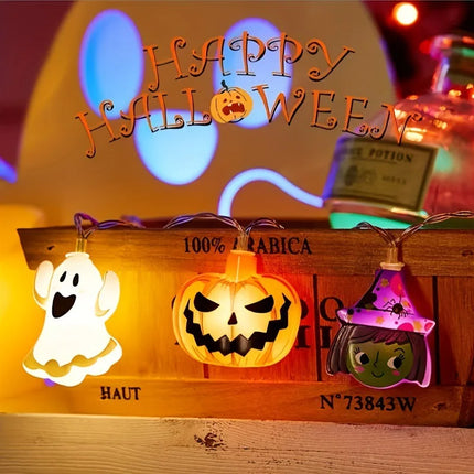 1PC Halloween 10 LED Battery Powered String Lights With Ghost Witch Cat Pumpkin Spider Web Skeleton Mummy Pirate Shape Indoor