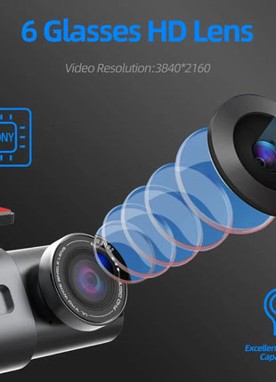 Dash Cam 4K UHD Recording Car Camera DVR Night Vision Video Recorder Built-In Wi-Fi Support GPS 24H Parking - Riparo82