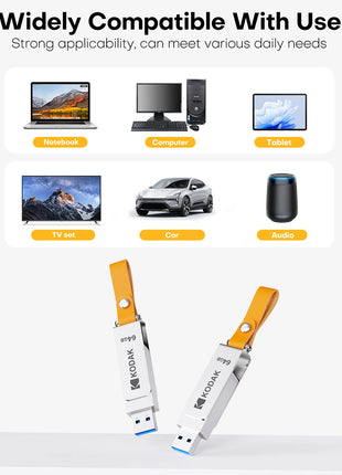 Kodak K133 Chiavetta USB 3.1 64 GB 128 GB 256 GB 512 GB Velocità di lettura 120 MB/s Corpo in metallo Fascia in pelle USB3.1 Pen Drive per PC e HD-TV