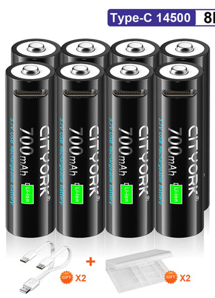 Batteria ricaricabile da dito USB 3.7V 700mAh 14500 AA con porta di ricarica rapida di tipo C per torcia a LED giocattoli lampada frontale per mouse - riparo82